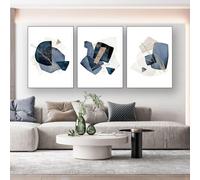 Póster de Arte Mural Azul Marino Con Textura de Lámina Dorada Impresión Lienzo de Arte Abstracto Con Formas de Acuarela Impresión de Arte Moderno Sala de Estar Cocina Oficina-60*70cm*3PCS (sin marco)