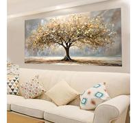 Póster de arte mural, gran lienzo abstracto del árbol de la vida dorado, obra de arte moderna para decoración del hogar, dormitorio, sala de estar, 70 x 140 cm (28 x 55 pulgadas), marco interior.