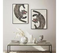 Póster de arte mural japonés vintage sobre lienzo con estampado de animales, pintura decorativa para sala de estar, decoración moderna para el hogar (30x45cmx2/Sin marco)