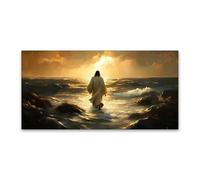 Póster de arte religioso clásico de Jesús, impresión grande, lienzo de Jesús cristiano caminando al atardecer, decoración de casa e iglesia (30x60cm/marco interior)