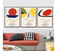 Póster de arte vintage de la exposición de Joan Miró, El Sol Rojo, cuadro en lienzo, impresión moderna de mediados de siglo, decoración para el hogar (30x45cm/3 piezas sin marco)