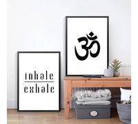 Póster de Aum Ohm Om con cita de yoga, pintura en lienzo, inhala, exhala, respira, impresiones, yoga, meditación, tipografía, arte de pared, decoración, 40 x 60 cm, 2 piezas, sin marco