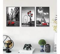 Póster de autobús rojo, arte mural monocromático, decoración de pared con escenas urbanas, pósteres de la Torre Eiffel, lugares emblemáticos, estética de habitación (20 x 30 cm, sin marco)