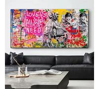 Póster de Banksy con grafiti pop art "Love Is All We Need", impresiones en lienzo, pintura abstracta, arte de pared para sala de estar, decoración del hogar (40 x 80 cm, sin marco)