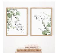Póster de baño con impresión HD, pintura en lienzo con hojas tropicales botánicas, frase "Disimula tus preocupaciones y relájate", decoración del hogar (50 x 70 cm, 2 piezas sin marco)