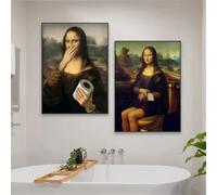 Póster de baño de la Mona Lisa, decoración vintage de Leonardo da Vinci, impresión famosa, papel higiénico, lienzo, pintura clásica (20x30 cm, marco interior)