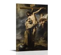 Póster de Bartolome Esteban Murillo - San Francisco de Asís abrazando a Cristo crucificado, lienzo estético para habitación, decoración moderna del hogar, 40,6 x 61 cm
