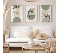 Póster de bloque de color bohemio, verde y beige, de medio círculo, color salvia, bohemio de mediados de siglo, pintura en lienzo para decoración del hogar (50 x 70 cm, 3 piezas sin marco)
