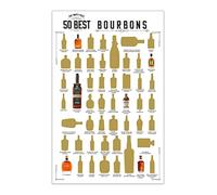 Póster de Bourbon para rascar, cartel de la lista de los 50 bourbons, decoración del hogar, ideas de regalo de cumpleaños para ella o él, suministros de arte de cueva de hombre, bar y pub, 11 x 17
