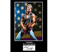 Póster de Bruce Springsteen firmado y autografiado A4 con foto inspiradora del jefe - SIGNED BY THE STARS - Póster - Decoración para el hogar y la oficina - Sala de estar