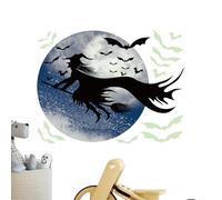 Póster de bruja para ventana, póster de bruja, silueta de murciélagos y luna de terror, calcomanía para cafetería, sala de estar, dormitorio interior