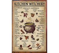 Póster de brujería de cocina, póster de brujas, Halloween, cocina, bendición, recetas de Halloween, carteles de metal, 8 x 12 pulgadas