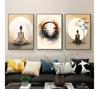 Póster de Buda Zen, Yoga, Círculo Enso, Meditación, Serenidad, Naturaleza, Paisaje, Arte de pared, Pintura en lienzo, Impresiones, Decoración del hogar (50 x 70 cm/3 piezas sin marco)