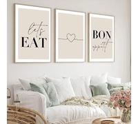 Póster de buena comida, buen humor, buen provecho, vamos a comer, lienzo impreso, arte de pared, imagen para cocina, decoración del hogar (30 x 50 cm, 3 unidades)