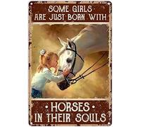 Póster de caballo y niña, letrero de metal con texto en inglés "Some Girls are Born to Like Horse", arte retro, interesante, garaje, hogar, cafetería, cocina, inodoro, gente, cueva, decoración de
