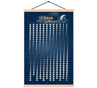 Póster de calendario de fase lunar 2026, material de lienzo vertical, gráfico de ciclo lunar listo para colgar con marco, espacio para decoración de pared (16 x 24 pulgadas)