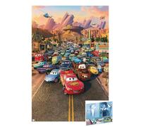 Póster de Cars Pixar (motivo principal - todos los personajes - Rayo McQueen & Friends) (tamaño: 61 cm x 91,5 cm) (póster y póster a rayas)