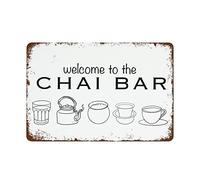 Póster de Chai con texto en inglés "Welcome to Chai Bar, decoración de pared de cocina, impresiones indias Chai Shop, letrero retro de metal vintage para placa, póster de cafetería, 12 x 8 pulgadas