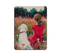 Póster de chica morena y perro blanco. Cartel retro de metal de hojalata, arte elegante, pintura de hierro, bar, cueva de personas, cafetería, garaje, póster decorativo de pared, 30 x 40 cm