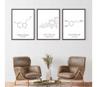 Póster de ciencia, química, estructura molecular, serotonina, arte de pared, impresión de dopamina, lienzo, pintura, imagen de laboratorio, decoración del hogar (30 x 45 cm, 3 piezas)