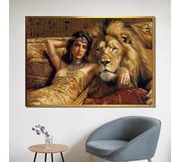 Póster de Cleopatra y el león, reina egipcia, arte de la vida silvestre, lienzo impreso, cuadro de pared para sala de estar, decoración del hogar (60 x 90 cm)