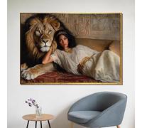 Póster de Cleopatra y el león, reina egipcia, arte de la vida silvestre, lienzo impreso, cuadro de pared para sala de estar, decoración del hogar (35 x 50 cm)