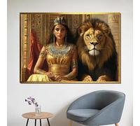 Póster de Cleopatra y el león, reina egipcia, arte de la vida silvestre, lienzo impreso, cuadro de pared para sala de estar, decoración del hogar (40 x 60 cm/sin marco)