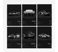 Póster de coche de carreras, arte de pared para decoración del hogar, impresiones de coche para paredes FXXK CHIRON P1 911GT3 RS ZONDA R ONE: 1 juego de 6 pósteres de cartulina (sin marco, 8 x 12