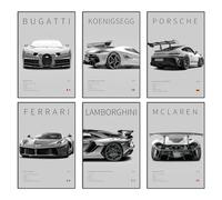 Póster de coche en lienzo para pared, moderno y clásico, juego de impresiones de supercoches, Porsche 911, Ferrari, Lamborghini McLaren, Bugatti Koenigsegg, póster de coche deportivo para hombre,