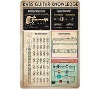 Póster de conocimientos de guitarra bajo, sala de música, decoración de pared vintage, decoración de oficina, letrero de metal, regalo para la escuela, bar, cafetería, dormitorio, decoración retro, pl