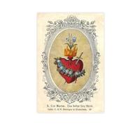 Póster de corazón inmaculado antiguo sagrado corazón de Jesucristo para dormitorio, decoración de pared, oficina, habitación, decoración estética, regalo, sin marco, 16 x 24 i