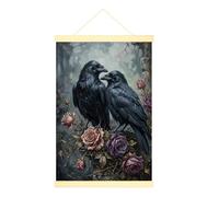 Póster de cuervos para colgar en la pared, diseño gótico de rosas oscuras y vides de Halloween, póster de pared negro con marco, decoración de cubículo para el hogar, aula, oficina, cubículo, 40,6 x