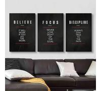 Póster de definición de Believe Discipline and Focus, impresiones en lienzo inspiradoras y motivacionales, arte de pared, decoración de oficina, 50 x 70 cm (19,6 x 27,5 pulgadas) x 3, sin marco