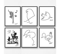 Póster de dibujo de líneas dibujadas Picasso Picasso - Póster de dibujo con texto en inglés "Picasso Animales Picasso Picasso Picasso - Póster de Don Quijote Picasso, 297 x 420 mm, 6 unidades)