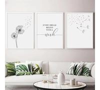 Póster de diente de león "Pide un deseo", lienzo estético, pintura, carteles e impresiones, arte de pared, imagen para decoración de sala de estar, 50 x 70 cm x 3, sin marco