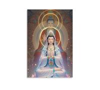 Póster de doble renacimiento de Guanyin Bodhisattva del Mar del Sur de China, arte vintage, lienzo de pared, decoración estética, sala de estar, habitación de niños, cafetería, baño, adecuado para