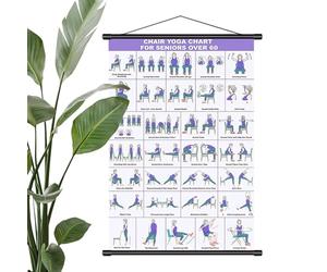 Póster de ejercicios: tabla plegable para yoga, pilates, rutina de estiramiento guiada para ancianos, fitness, entrenamiento de oficina en casa, entrenamiento de flexibilidad y movilidad basado en