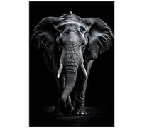 Póster de elefante en lienzo - Retrato de elefante en blanco y negro, imágenes de arte mural para la decoración del hogar de la sala de estar - Sin marco (50x70cm/20x28in)