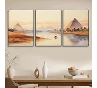 Póster de estilo bohemio antiguo con paisaje de la civilización egipcia, pirámides y aldeas del desierto Cuadros de pared para decoración del hogar (60x80cm/24x31in) x3 Sin marco