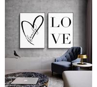 Póster de estilo escandinavo "Amor en el hogar", cuadro en lienzo blanco y negro para decoración nórdica del hogar (60x90cm - 2 piezas)