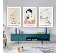 Póster de exposición de arte japonés Katsushika Hokusai, impresiones, lienzo vintage de flores y pájaros, imágenes de pared para decoración de habitación, 40 x 60 cm, 3 piezas sin marco