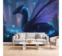 Póster de fantasía en 3D - Papel pintado panorámico | Papel pintado no tejido criatura dragón mariposa 500x280 cm para sala de estar, dormitorio, dormitorio, decoración de pared
