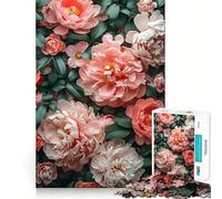 Póster de Flores de peonía Rosa, Rompecabezas para Adultos de 1000 Piezas, Juguete para ejercitar la Mente, Ideal para Relajarse y armar una Imagen, Regalo artístico (50x75cm)