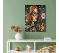 Póster de Flores Peces Dorados para Decoración de Pared Naranja Verde Rosa Poster Steampunk Mujer de Pared para Oficina Sala de Estar decorazione di interni 16x20in Sin Marco
