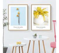 Póster de flores secas con estampado amarillo, pintura en lienzo de Mimosa, arte de pared nórdico para sala de estar, decoración del hogar, imagen de dormitorio, 40x60cm x 2 sin marco