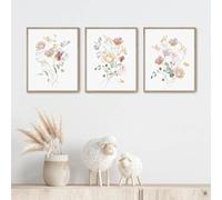 Póster de flores silvestres de acuarela, impresiones florales coloridas, arte de pared de plantas, pintura en lienzo, cuadros de pared, decoración para sala de estar, 50x75cm-3 piezas sin marco