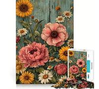 Póster de Flores Vintage,Rompecabezas de 1000 Piezas para Adultos,Juego de lógica,Corte de precisión,Bordes Lisos, reuniones Familiares (38x52cm)