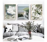 Póster de fotografía de naturaleza botánica con paisaje costero italiano, color verde oliva, estético, lienzo, arte de pared, decoración del hogar, 50 x 75 cm, 3 unidades, sin marco