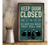 Póster de gato negro con puerta cerrada, póster de gato negro para decoración de pared, póster de metal, 8 x 12 pulgadas