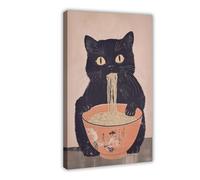 Póster de gato negro, ramen, fideos, Whimcycle, arte de pared de cocina, lienzo de gato gordo, póster moderno, impresiones artísticas de pared, pinturas para sala de estar, dormitorio, decoración de